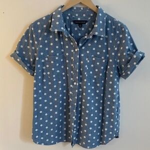Women's Short Sleeve button down shirt - Tommy Hilfiger Polka Dot - L